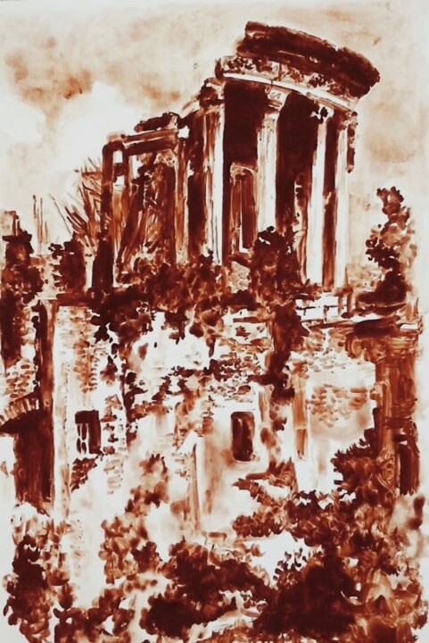 Printmaking titled "Tempio di Tivoli" by Andrea Cerioni, Original Artwork, Acrylic