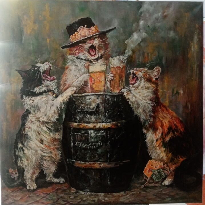 Painting titled "Fiesta" by Elvira Nalbat, Original Artwork, Oil Mounted on Wood Stretcher frame