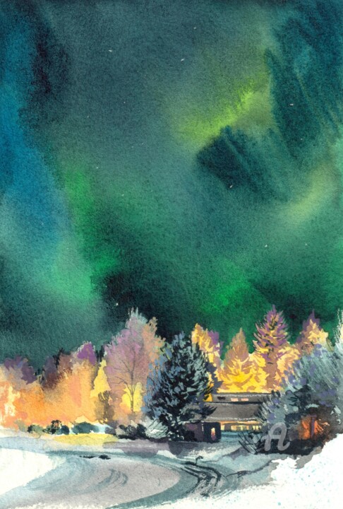 Painting titled ""Dance of Colors in…" by Elena Kashicheva, Original Artwork, Watercolor
