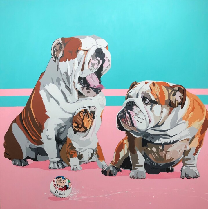 SERIE BULLGOG ANGLAIS " FAMILY DOGS " 絵画, 47.2x47.2 in