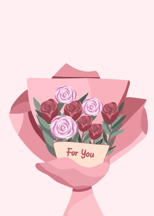 "Romantic Rose Bouqu…" başlıklı Dijital Sanat 春宇 关 tarafından, Orijinal sanat, AI tarafından oluşturulan görüntü Karton üzer…