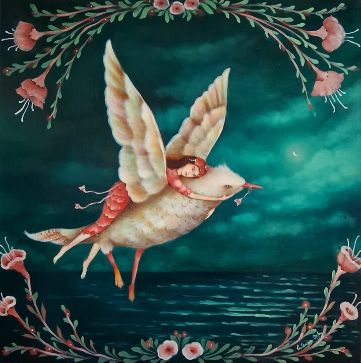 "Sobrevuelo en luna nueva" 绘画, 31.5x31.5 in