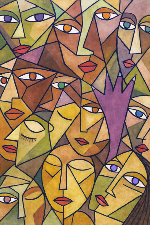 Foule N°13--Cubiste 数字艺术, 23.6x15.8 in