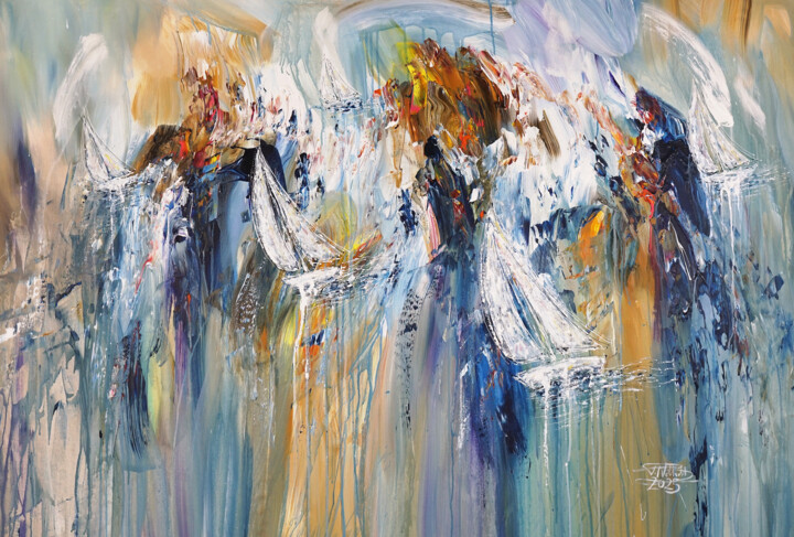 Painting titled "Stormy Sailing XL 1" by Peter Nottrott, Original Artwork, Acrylic