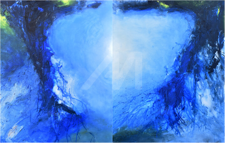 Bleu silence, pour P,Diptyque 绘画, 39.4x63 in