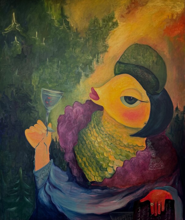 Painting titled "Cheers (aka “Herrin…" by Anastasiia Lodde, Original Artwork, Acrylic Mounted on Wood Stretcher frame