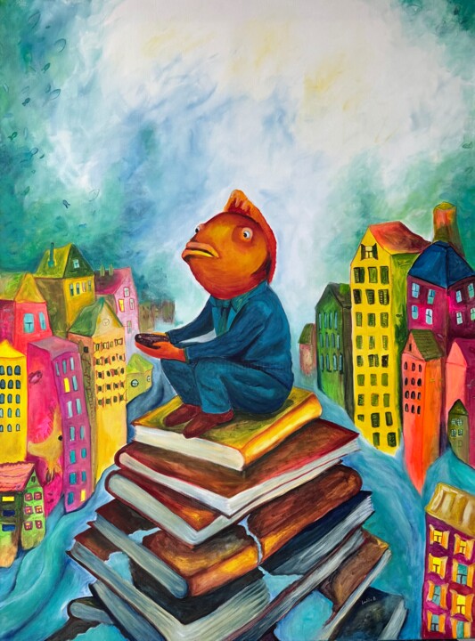 Painting titled "Compass" by Anastasiia Lodde, Original Artwork, Acrylic Mounted on Wood Stretcher frame