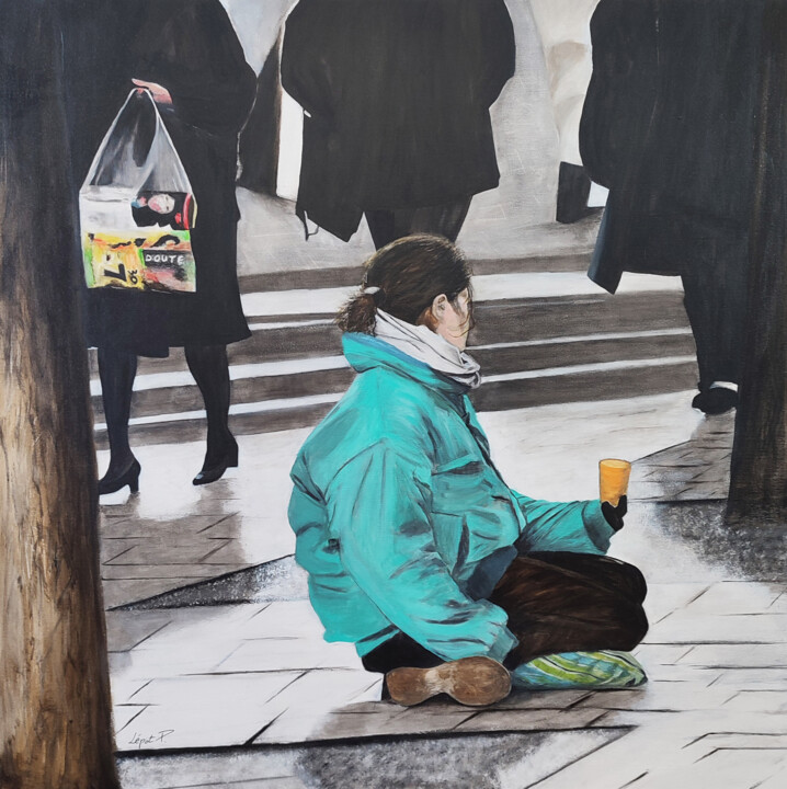 "À la rue - Indifférence" Tablo, 31,5x31,5 in