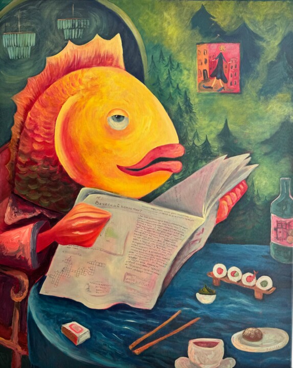 Painting titled "Evening kommersant" by Anastasiia Lodde, Original Artwork, Acrylic Mounted on Wood Stretcher frame