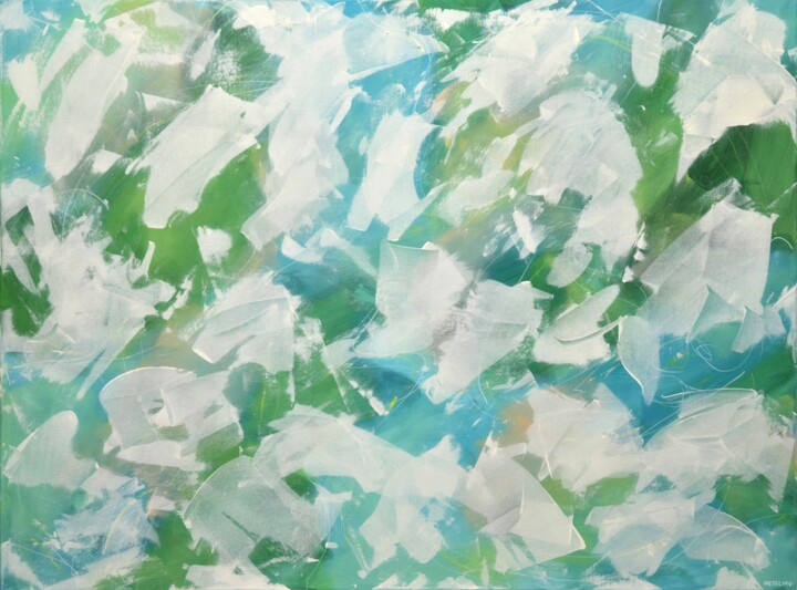 Painting titled "Mint Fusion" by Kate Hessling, Original Artwork, Acrylic