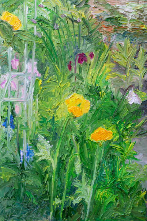Painting titled "Leuchtende Mohnblüt…" by Ute Meyer, Original Artwork, Oil Mounted on Wood Panel