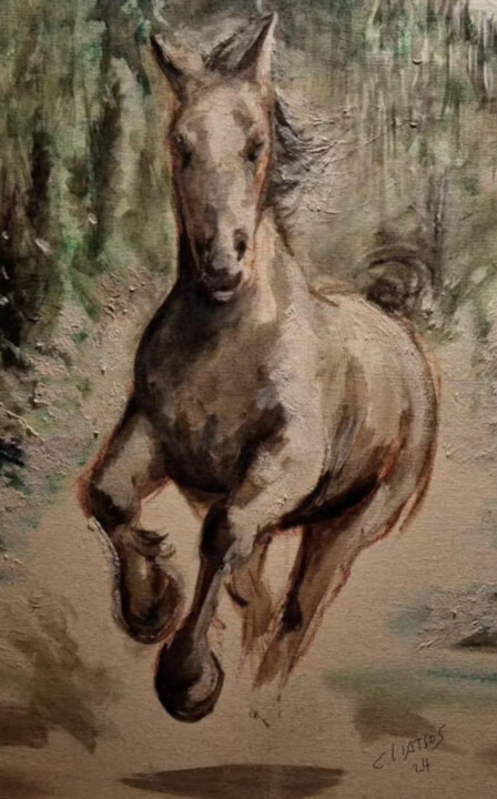绘画 标题为“running horse” 由Chrysis (Chrysostomos) Liatsos, 原创艺术品, 油