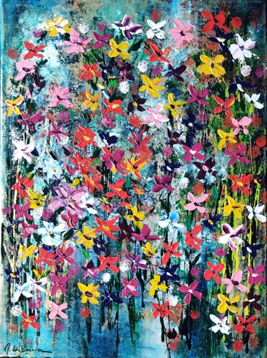 Bouquet de fleurs sauvages 绘画, 28.7x21.3 in