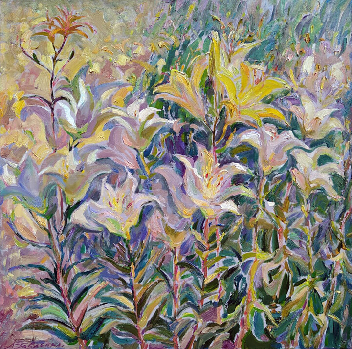 Lilies in the garden 绘画, 27.6x27.6 in