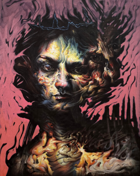 Peinture intitulée "Coronation of Ashes" par Bogdan Dide, Œuvre d'art originale, Huile Monté sur Châssis en bois