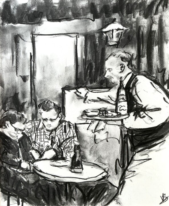 Drawing titled "The longest shift." by Victoria General, Original Artwork, Charcoal