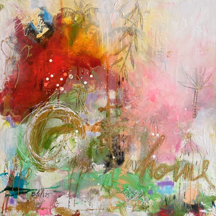 Painting titled "My Home No.1" by Beate Garding Schubert, Original Artwork, Acrylic Mounted on Wood Stretcher frame