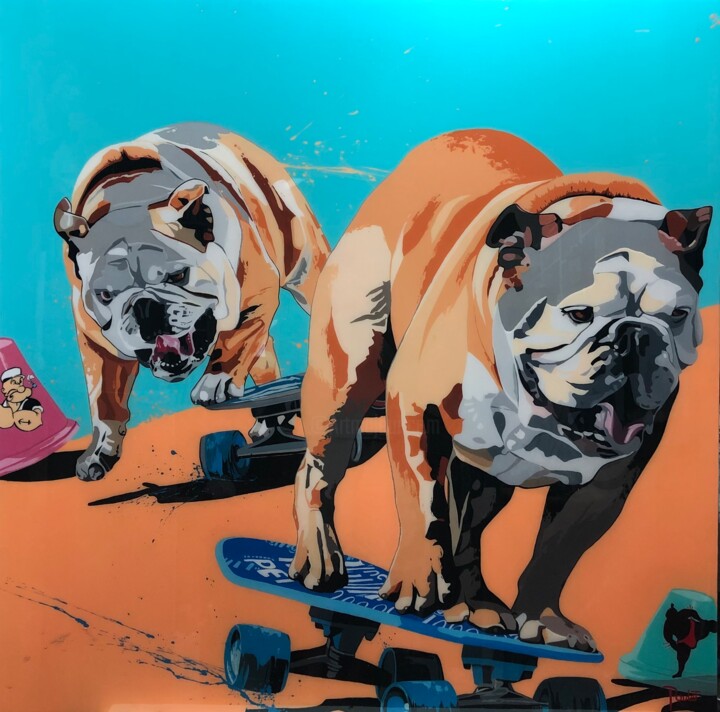 SQUAT DOGS Painting, 47.2x47.2 in