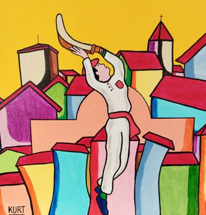 Painting titled "Tableau Naif Chisté…" by Didier Dordeins, Original Artwork, Acrylic Mounted on Wood Stretcher frame