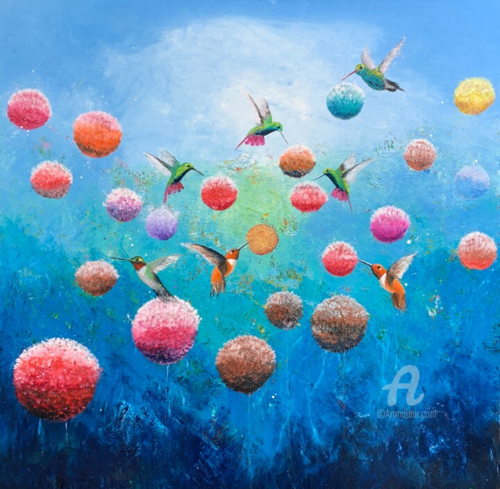 Painting titled "Surrender To Love" by Laure Bury, Original Artwork, Oil Mounted on Wood Stretcher frame