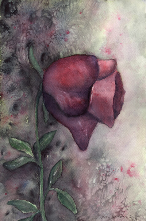 Painting titled "That day - Dark ros…" by Mervi Korhonen, Original Artwork, Watercolor