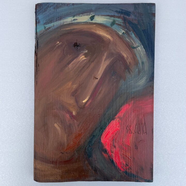 Original oil painting on vintage wood «St. Anna” Peinture, 11,8x7,9 in