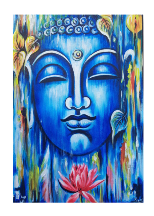 Painting titled "Meditating Buddha P…" by Shree Krishnam Arts Manish Vaishnav, Original Artwork, Acrylic