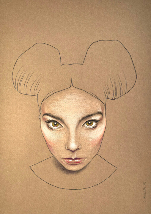 图画 标题为“Bjôrk-face to face” 由Cécile Mordillo, 原创艺术品, 铅笔