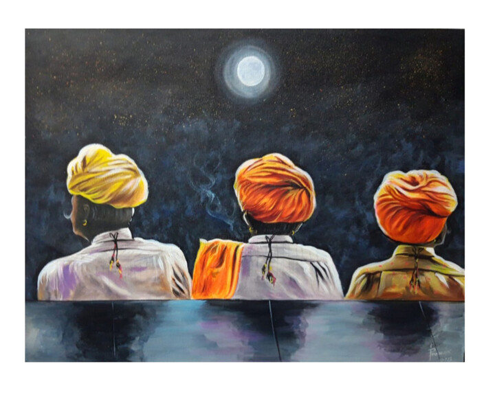 Painting titled "Turban Men Painting…" by Shree Krishnam Arts Manish Vaishnav, Original Artwork, Acrylic