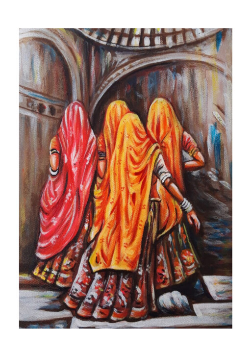 Painting titled "Indian women painti…" by Shree Krishnam Arts Manish Vaishnav, Original Artwork, Acrylic