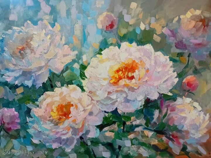 peonies in the garden Schilderij, 13,8x19,7 in