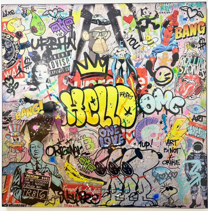 Painting titled "HELLO POP CULTURE" by N Nathan, Original Artwork, Acrylic Mounted on Aluminium
