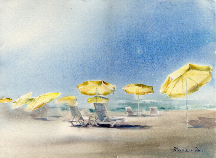 绘画 标题为“The yellow umbrella…” 由Alla Prisakar, 原创艺术品, 水彩