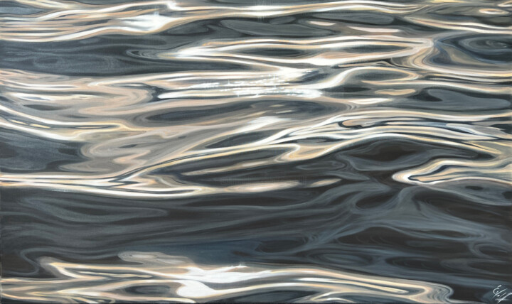 Painting titled "Sun Calligraphy" by Eva Volf, Original Artwork, Oil Mounted on Wood Stretcher frame