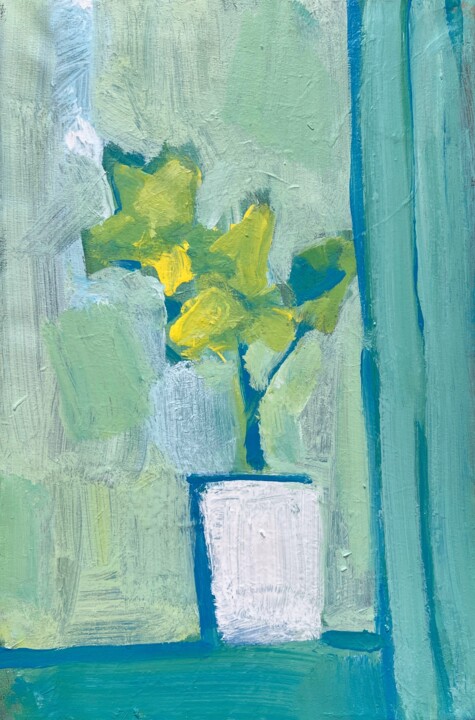 White Flower Pot Painting, 23.6x15.8 in