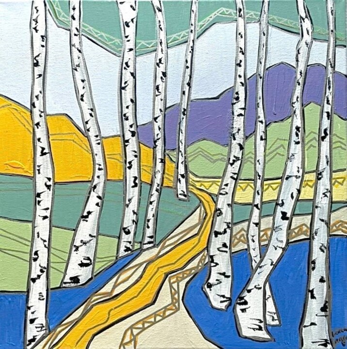 WHITE BIRCHES. SPRING Pittura, 15,8x15,8 in