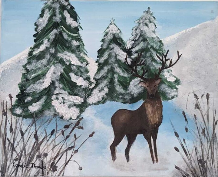 Cerf enneigé 绘画, 11.8x15.8 in