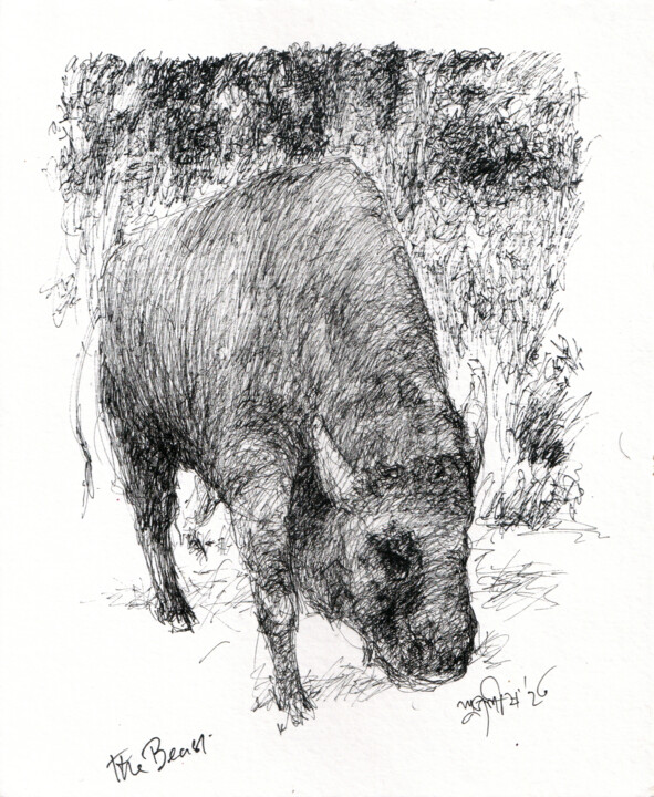 Drawing titled "Pen and ink - beast…" by Subhashis Ghosh, Original Artwork, Ink