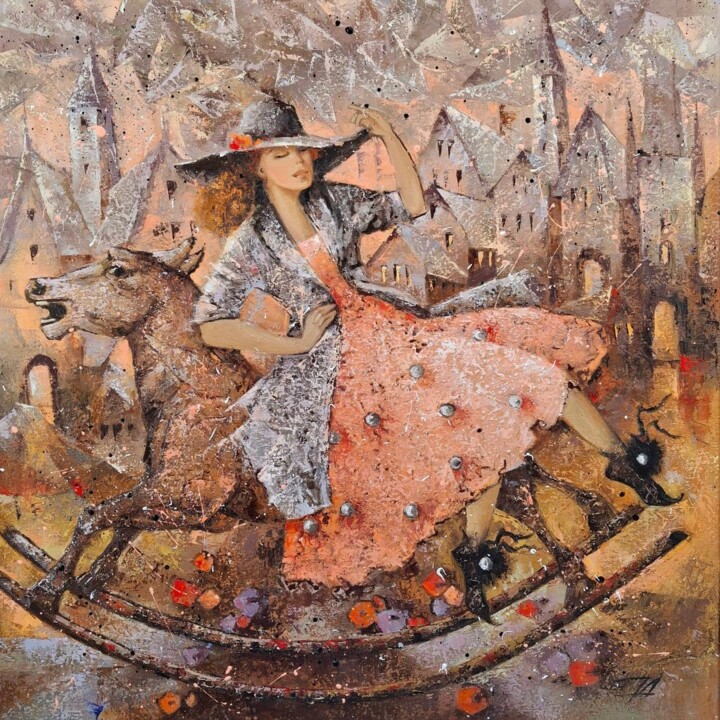 Painting titled "Rider" by Valentina Audariene, Original Artwork, Oil