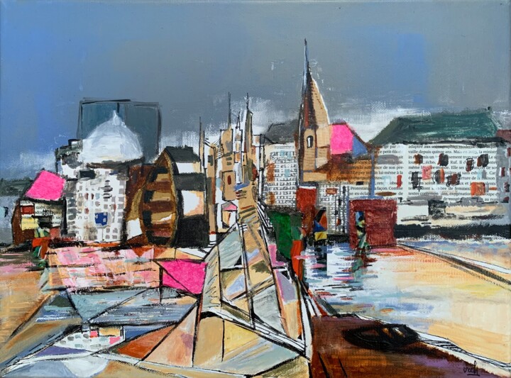 Les toits roses Painting, 11.8x15.8 in