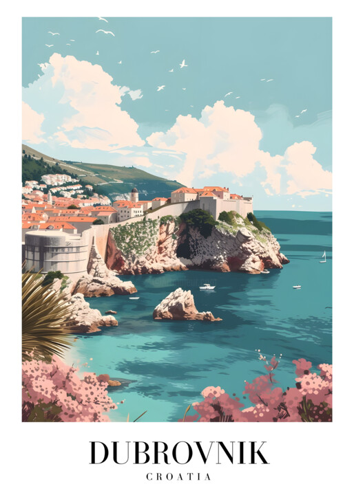"Dubrovnik Coastal S…" başlıklı Dijital Sanat 春宇 关 tarafından, Orijinal sanat, AI tarafından oluşturulan görüntü Karton üzer…