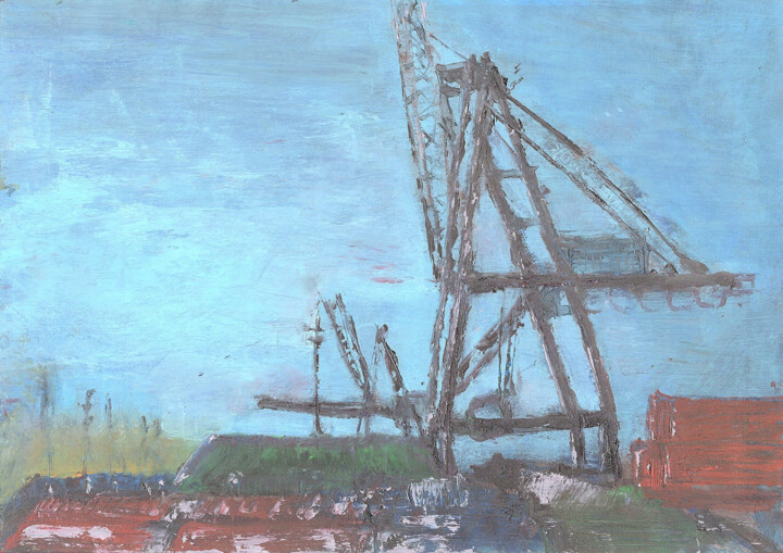 Painting titled "At Harbour" by Christian Envall, Original Artwork, Oil