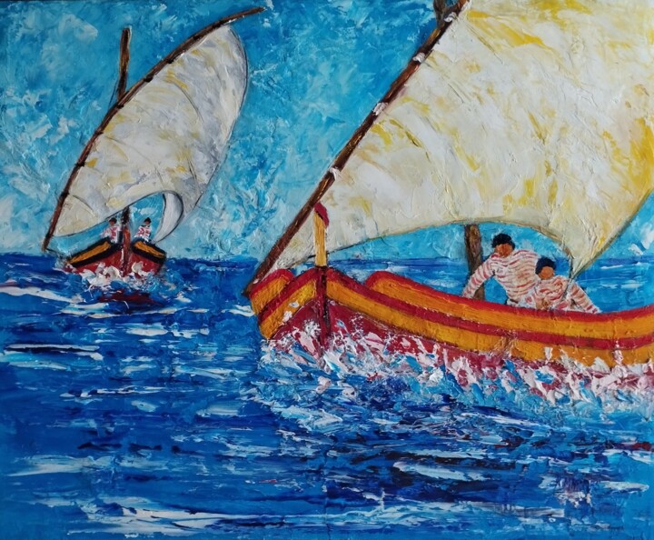 retour de peche 绘画, 23.6x28.7 in