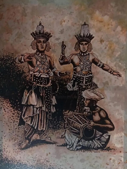 Painting titled "Rhythm of Heritage" by Malinga Kumarasinghe, Original Artwork, Acrylic