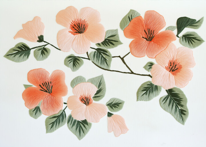 Elegant Floral Bouquet Embroidery 数字艺术, 65.1x46.5 in