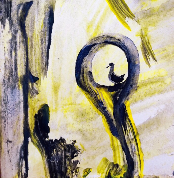 Lonely strange bird 绘画, 2.8x2.8 in
