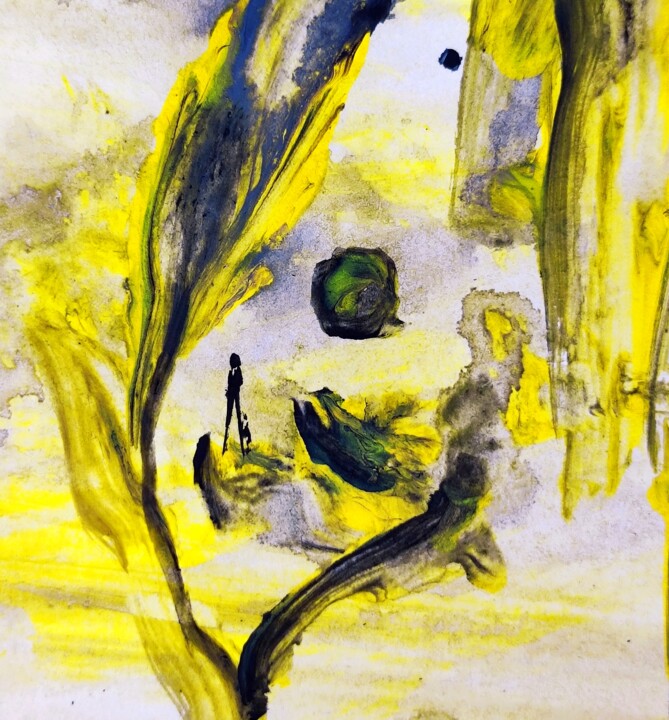 Michael Jackson and little friend 绘画, 2.8x2.8 in