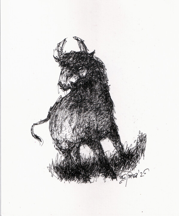 Drawing titled "Pen and ink - beast…" by Subhashis Ghosh, Original Artwork, Ink