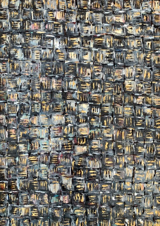 Painting titled "Abstract Squares Mo…" by Vilma Gataveckiene, Original Artwork, Oil