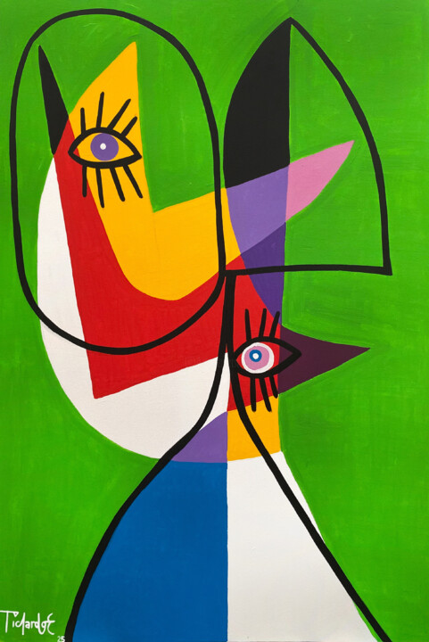 Retrato en fondo verde 绘画, 59.1x39.4 in